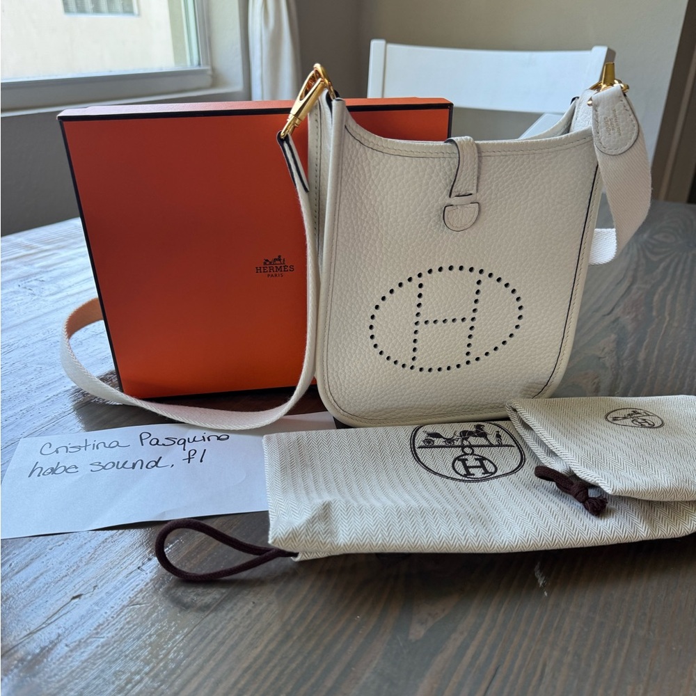 Hermes Evelyne TPM 16 Crossbody Handbag Craie (White) w/ Gold Hardware